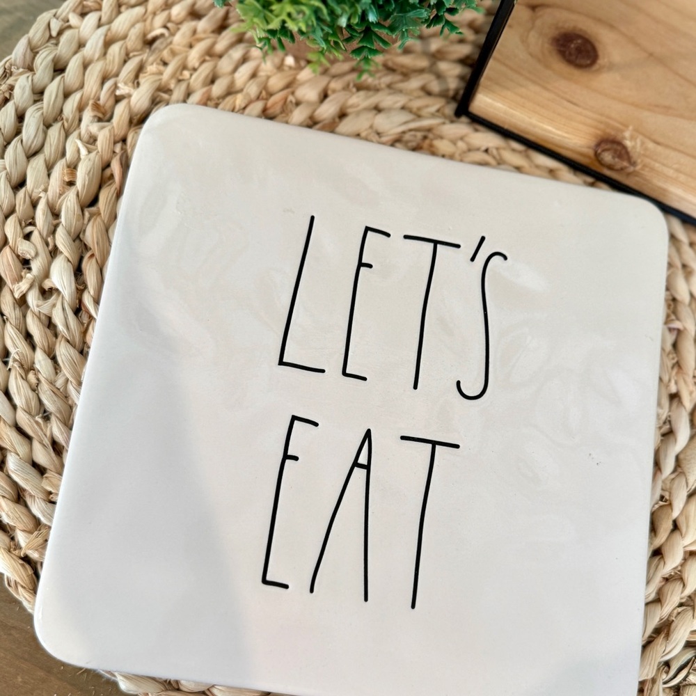 Rae Dunn White Square 'Let's Eat' Serving Plate